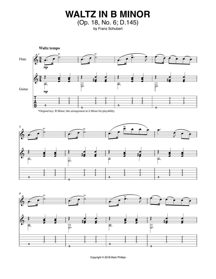 Waltz in B Minor (Op. 18, No. 6; D.145) Flute scores gallery preview page 1