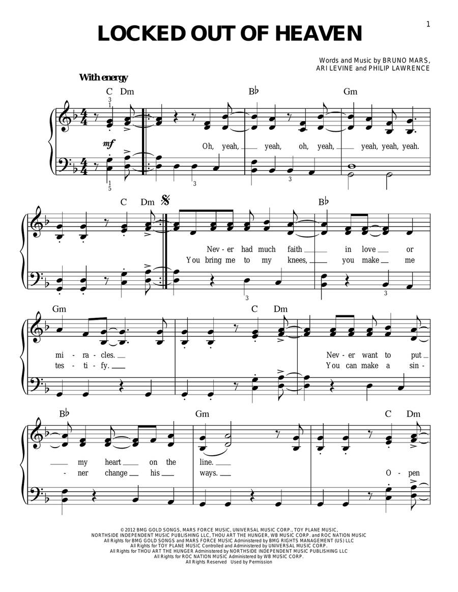 Locked Out Of Heaven Easy Piano scores gallery preview page 1