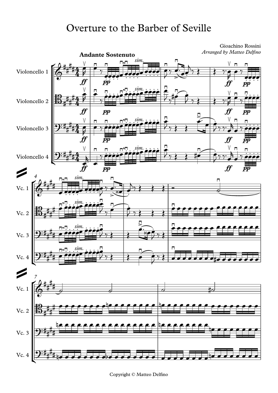 Overture to the Barber of Seville (Cello Quartet) Chamber Orchestra scores gallery preview page 2