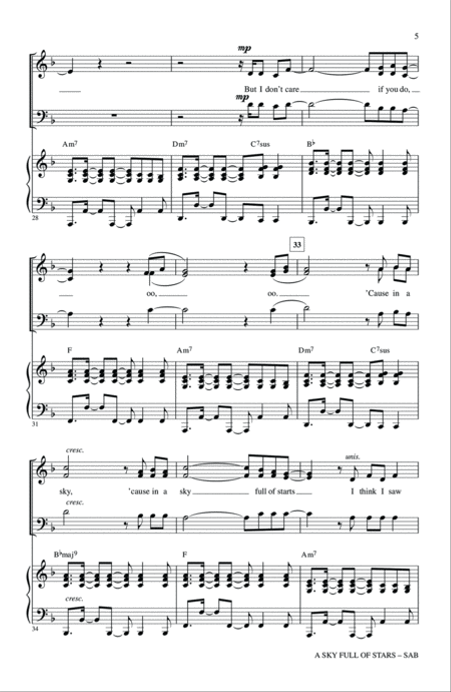 A Sky Full Of Stars (arr. Mac Huff) 3-Part scores gallery preview page 4