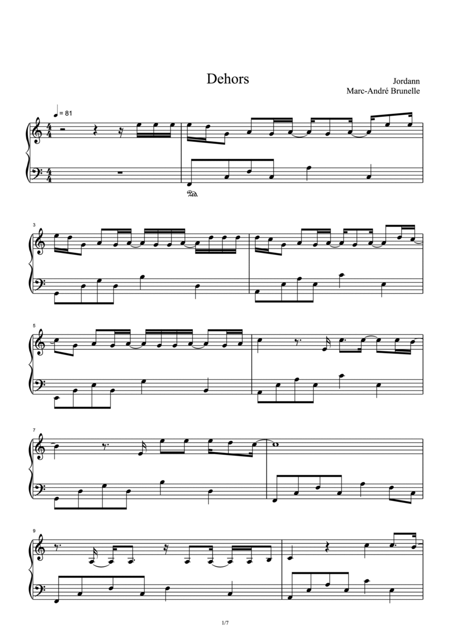 Dehors Piano Solo scores gallery preview page 1