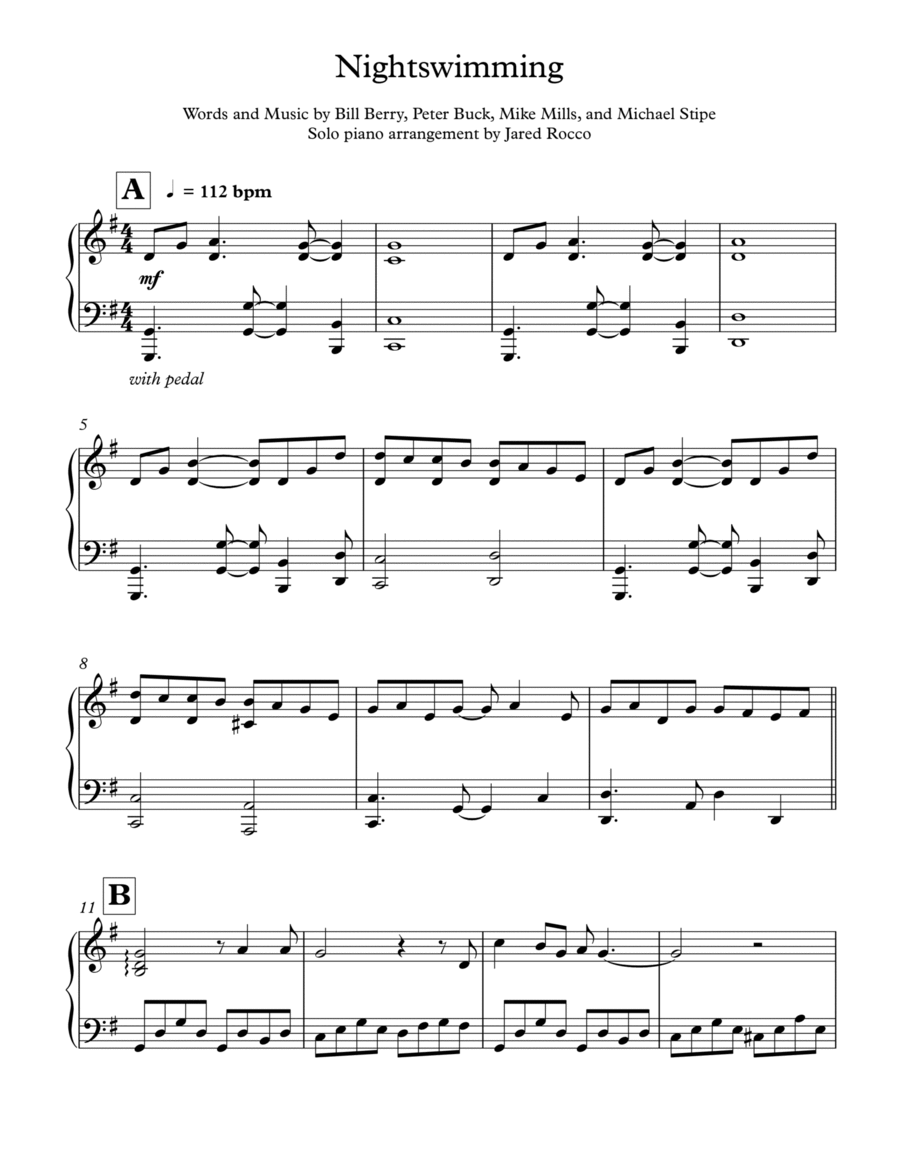 Nightswimming Piano Solo scores gallery preview page 1