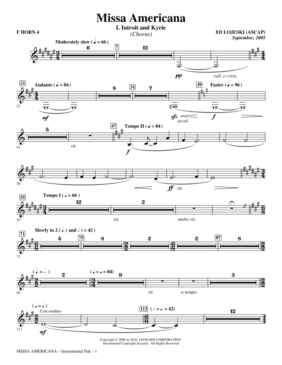 Missa Americana - F Horn 4 Choir scores gallery preview page 1