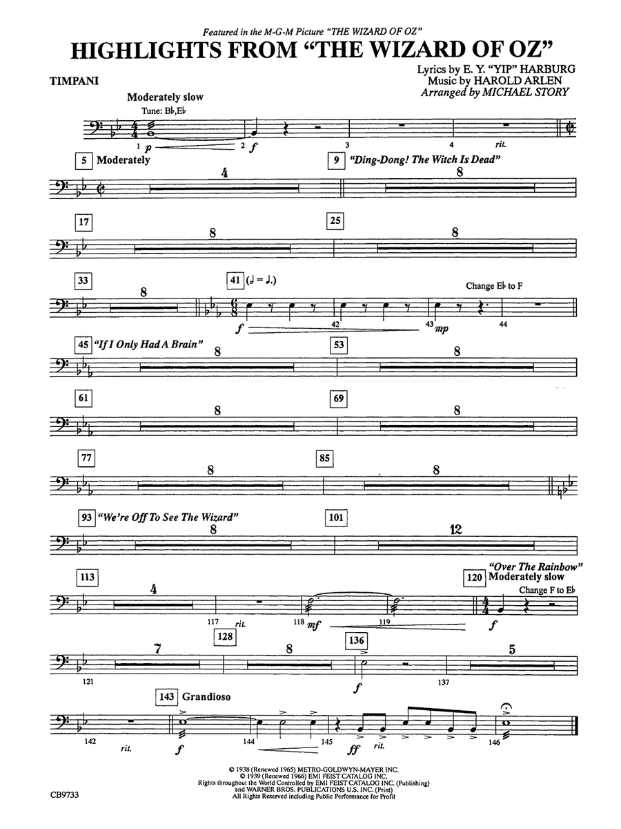 The Wizard of Oz, Highlights from: Timpani
