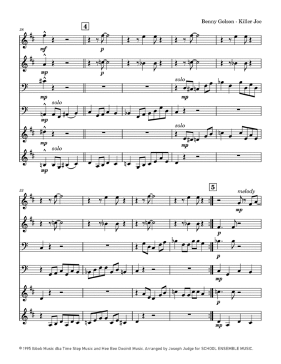 Cool Joe, Mean Joe (killer Joe) Brass Quartet scores gallery preview page 4