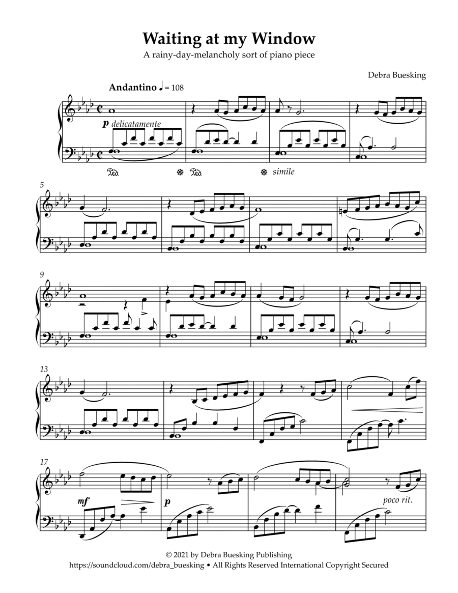 Waiting at my Window Piano Solo scores gallery preview page 1