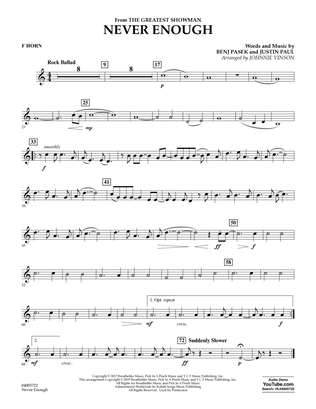 Never Enough (from The Greatest Showman) (arr. Johnnie Vinson) - F Horn