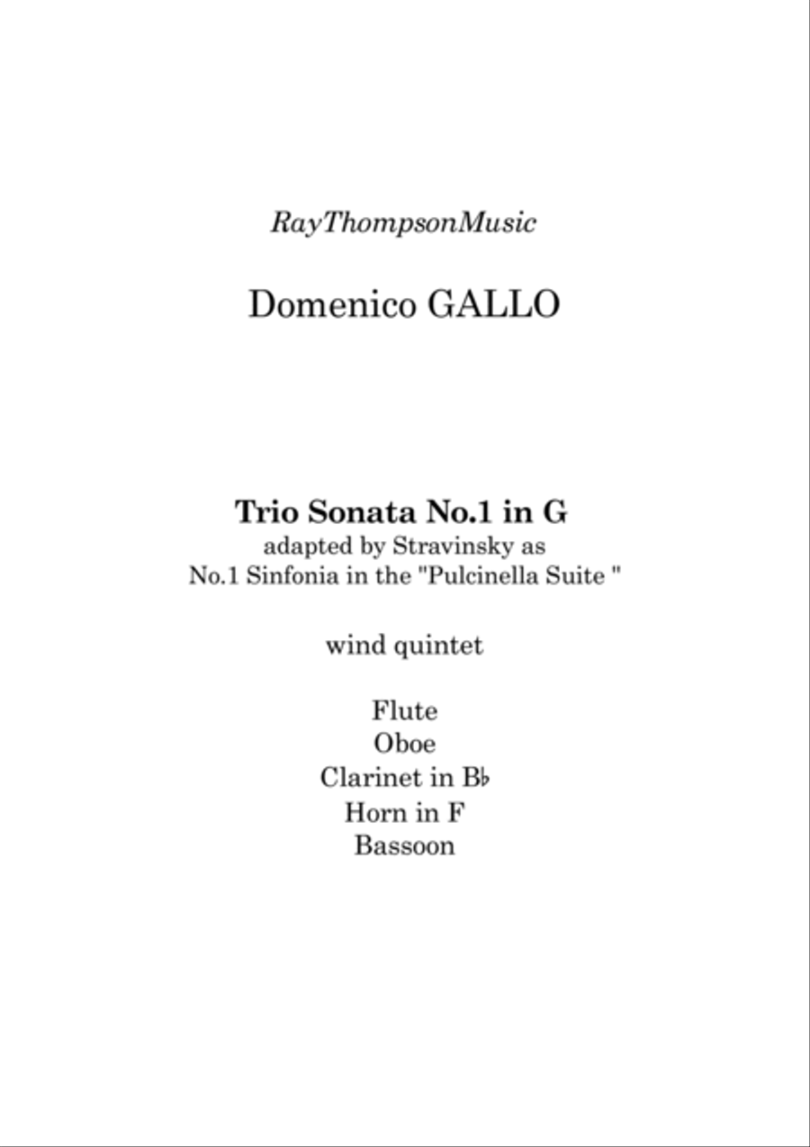 Gallo: Trio Sonata No.1 in G Mvt.1 (Pulcinella Suite Mvt.I Sinfonia) - wind quintet Woodwind Quintet scores gallery preview page 2