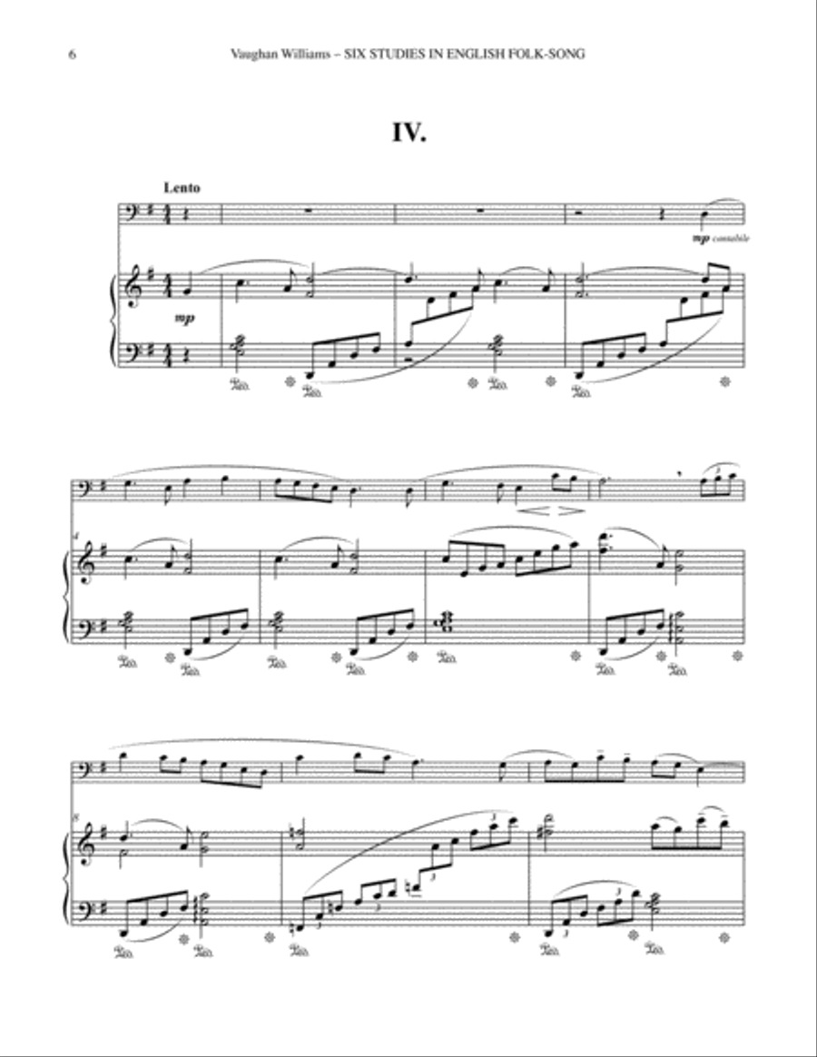 Six Studies in English Folksong arranged for Tuba or Bass Trombone and Piano