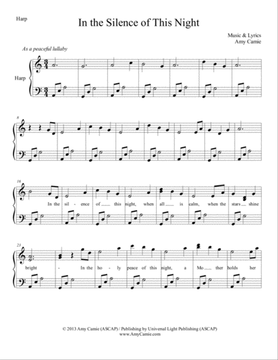 In the Silence of This Night (with lyrics) Harp scores gallery preview page 1