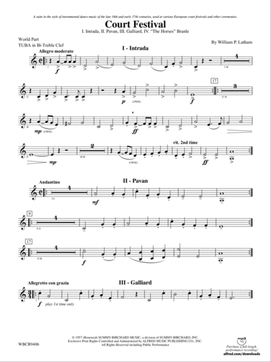 Court Festival (Suite for Concert Band): (World Part) B-flat Tuba T.C. Concert Band scores gallery preview page 1