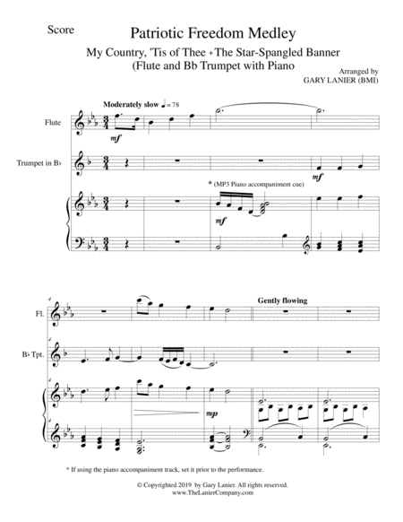 PATRIOTIC FREEDOM MEDLEY (Flute and Bb Trumpet with Piano/Score and Parts) image number null