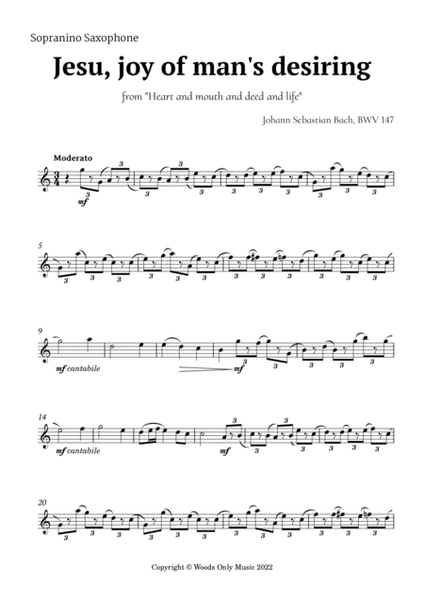 Jesu, joy of man's desiring by Bach for Saxophone Choir Quartet image number null