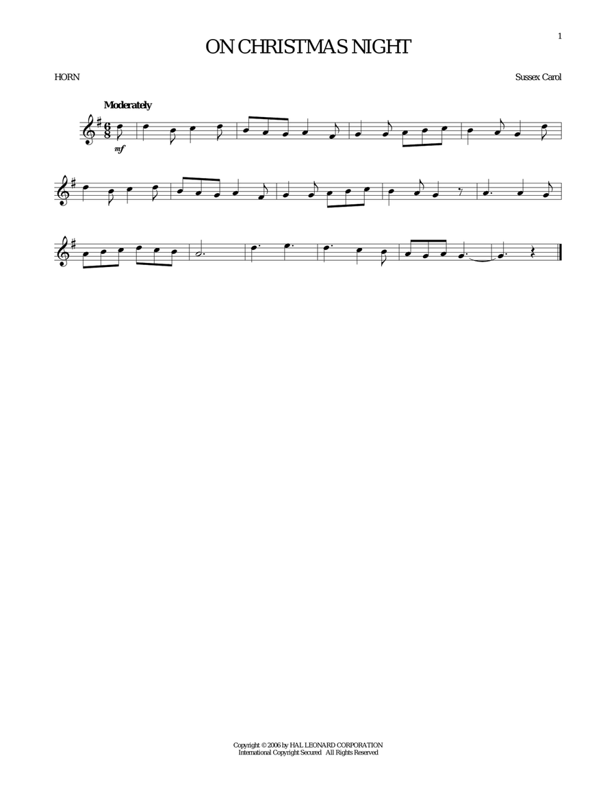 On Christmas Night On Christmas Night Horn Solo scores gallery preview page 1