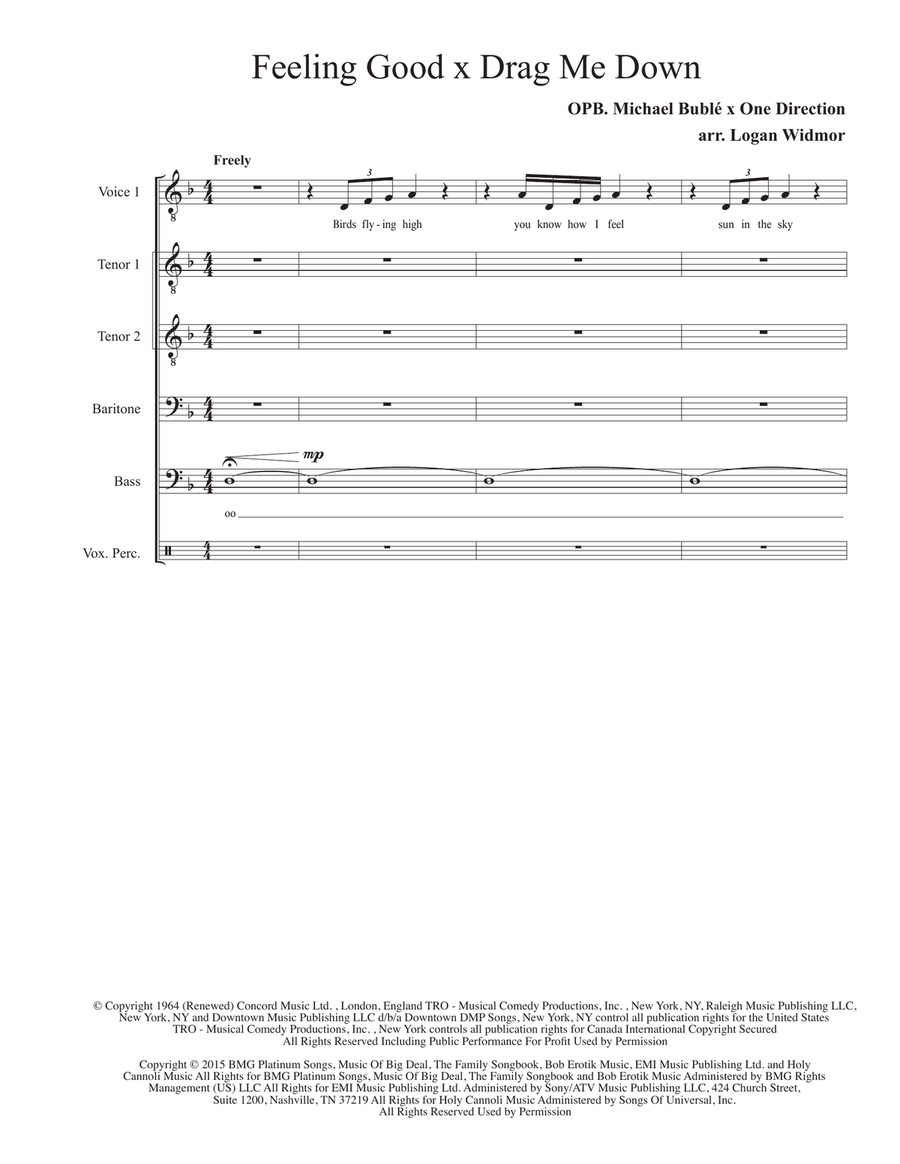 Medley: Feeling Good with Drag Me Down TTBB scores gallery preview page 1