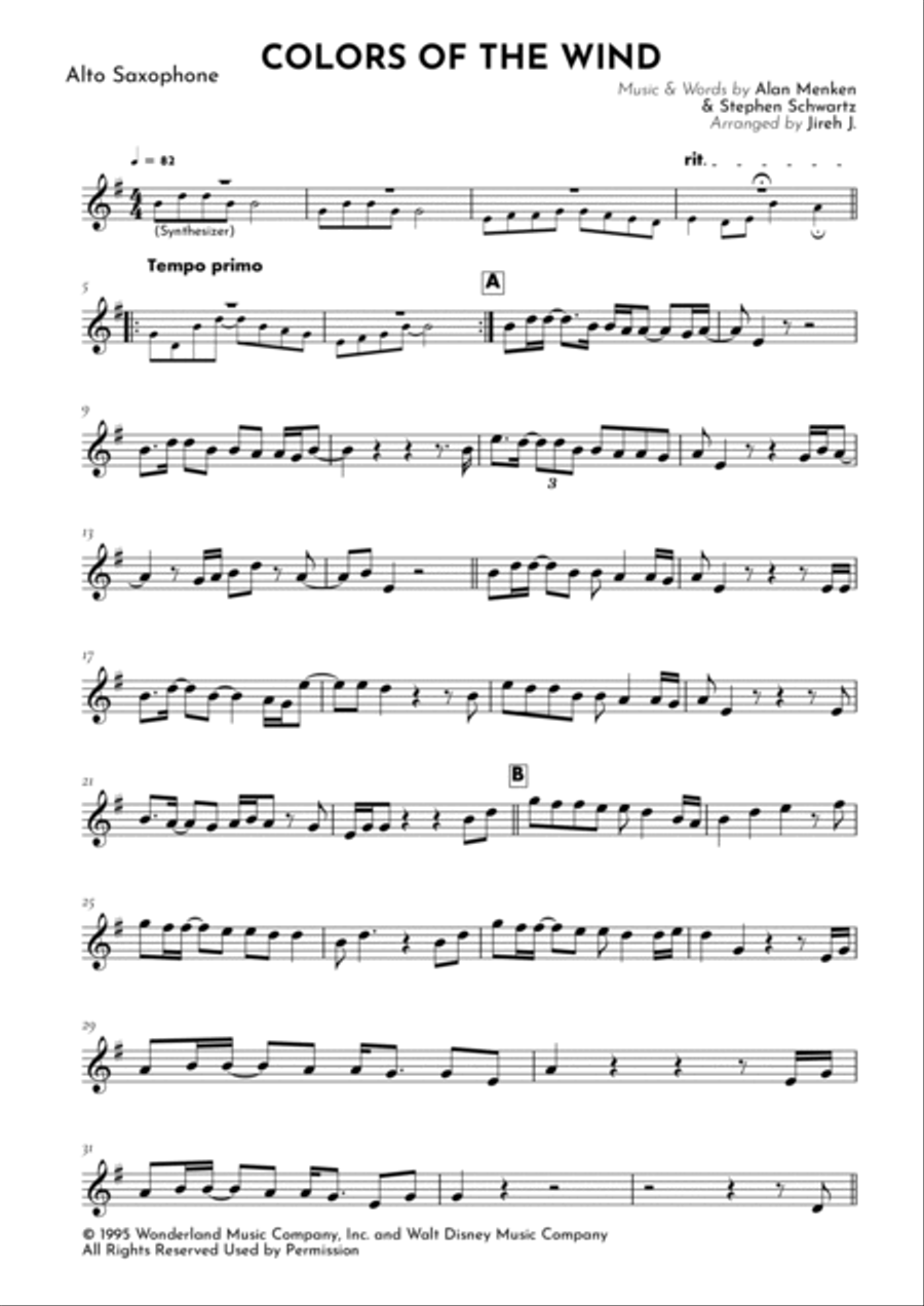 Colors Of The Wind Colors Of The Wind Alto Saxophone scores gallery preview page 2