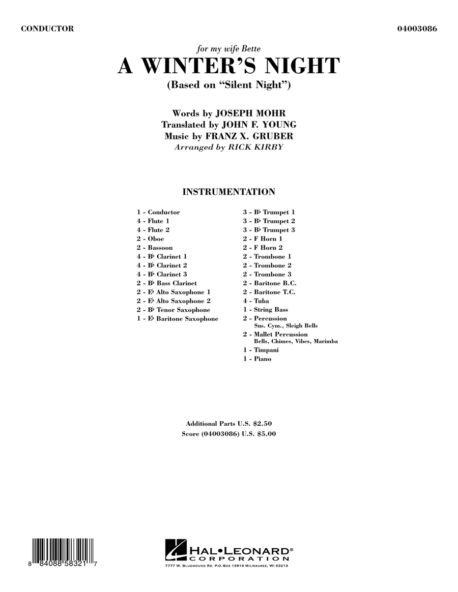 A Winter's Night (Based On "Silent Night") by Joseph Mohr
                        Concert Band -
                         Digital Sheet Music
                        