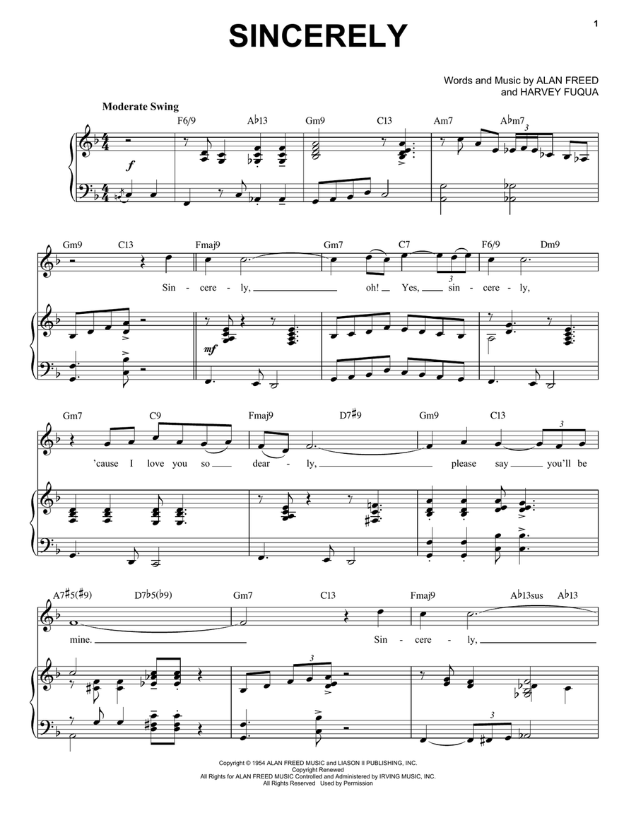 Sincerely [Jazz version] (arr. Brent Edstrom) High Voice scores gallery preview page 1