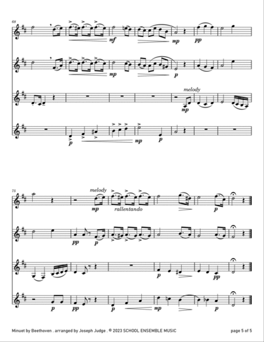 Minuet by Beethoven for Clarinet Quartet in Schools Clarinet Quartet scores gallery preview page 5