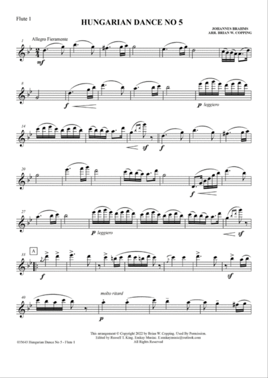 HUNGARIAN DANCE NO 5 - FLUTE QUARTET HUNGARIAN DANCE NO 5 - FLUTE QUARTET Flute Quartet scores gallery preview page 6