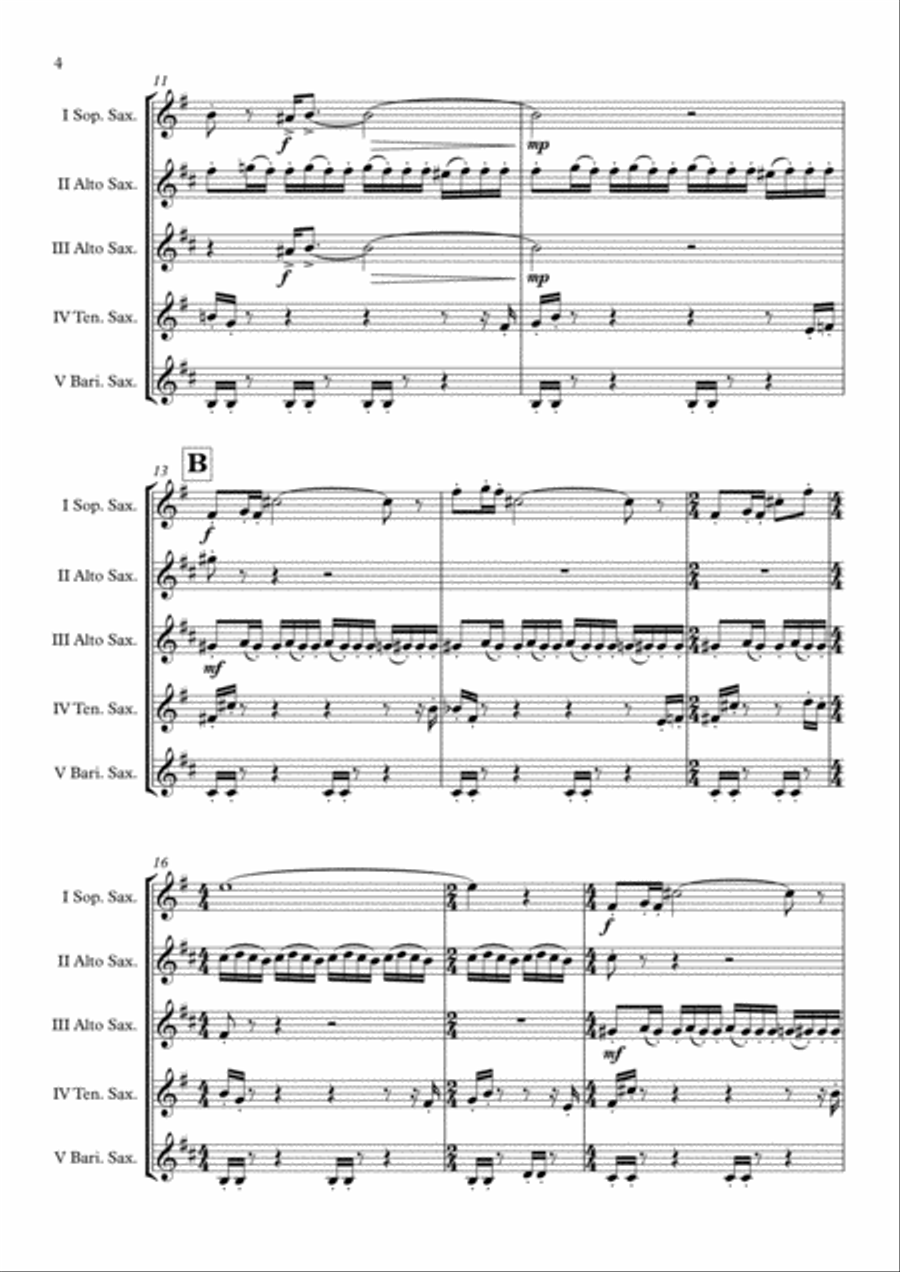 Knight Rider Theme Saxophone Quintet scores gallery preview page 5