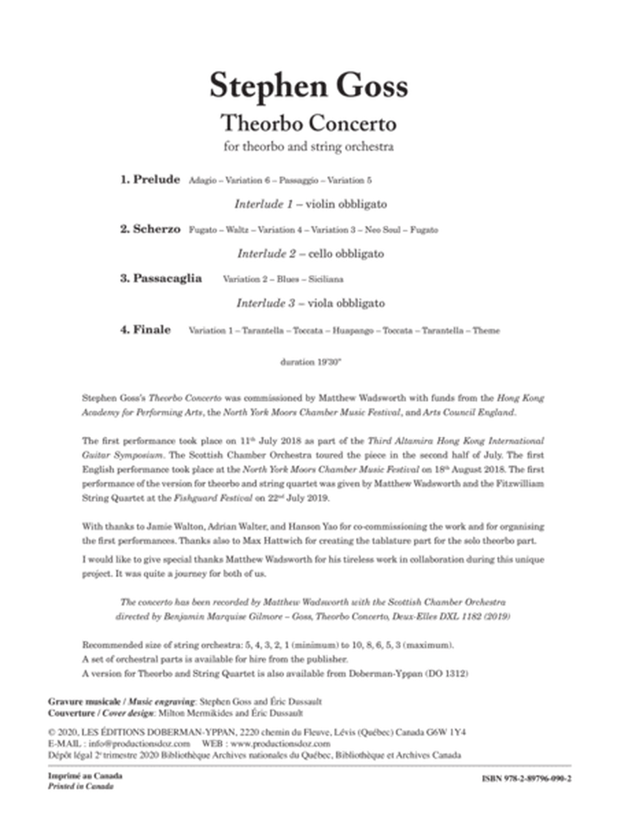 Theorbo Concerto (for theorbo and string orchestra)