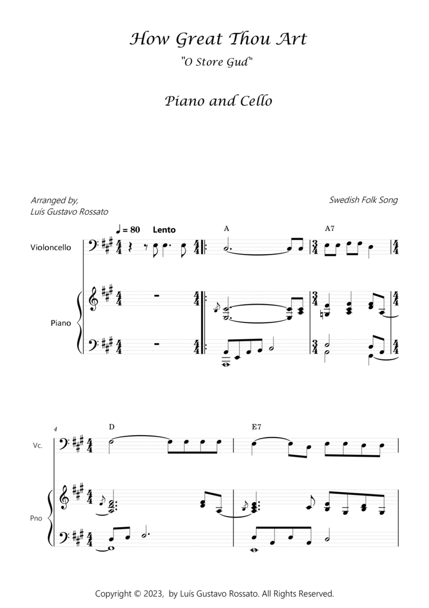 How Great Thou Art (O Store Gud) - Piano e Cello - Key of A image number null