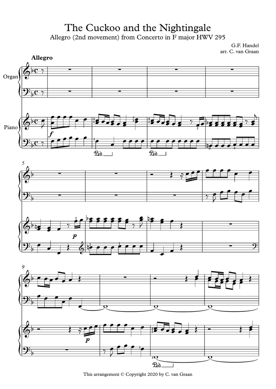 The Cuckoo and the Nightingale (G.F. Handel) - Organ-piano duet Organ Accompaniment scores gallery preview page 1