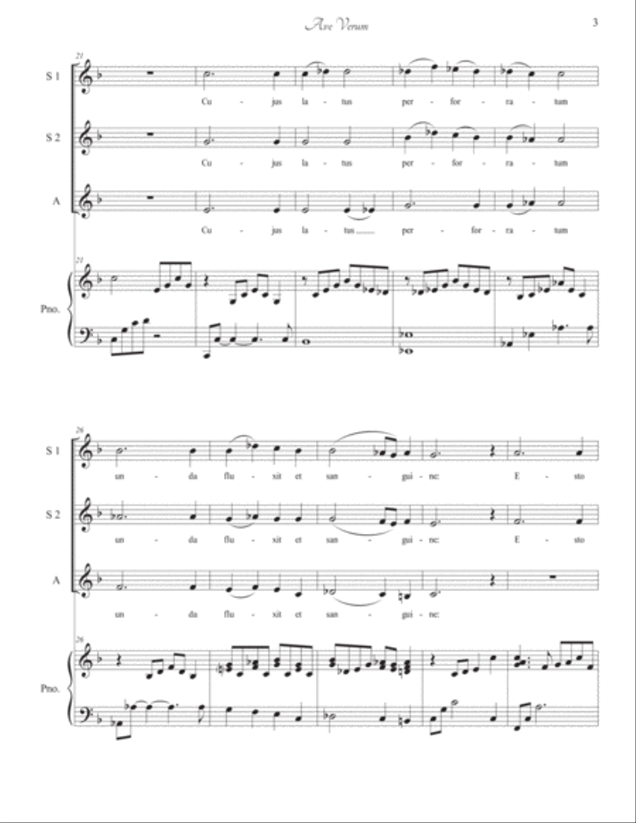 Ave Verum (Mozart) for SSA voices plus piano SSA scores gallery preview page 3