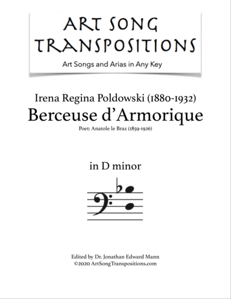 POLDOWSKI: Berceuse d'Armorique (transposed to D minor, bass clef) Voice scores gallery preview page 1
