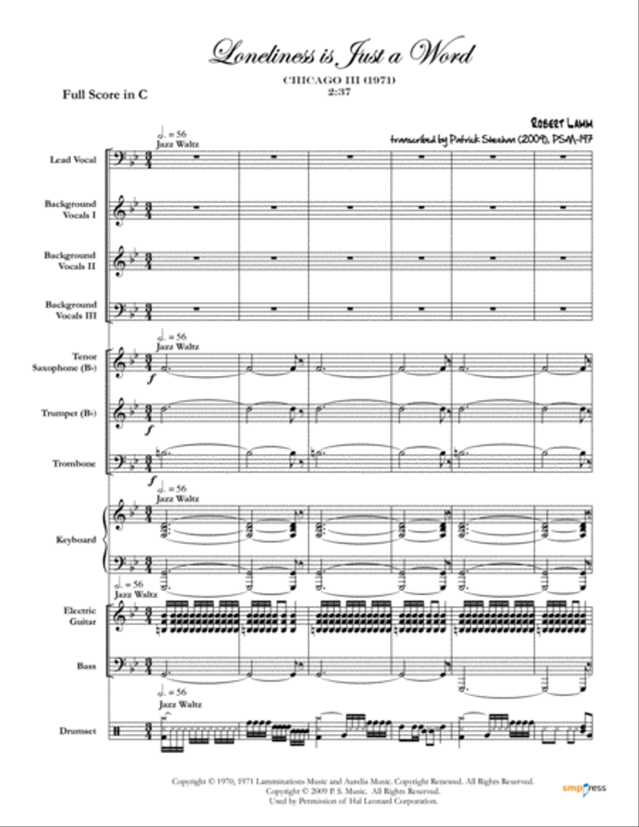 Loneliness Is Just A Word Small Ensemble scores gallery preview page 1