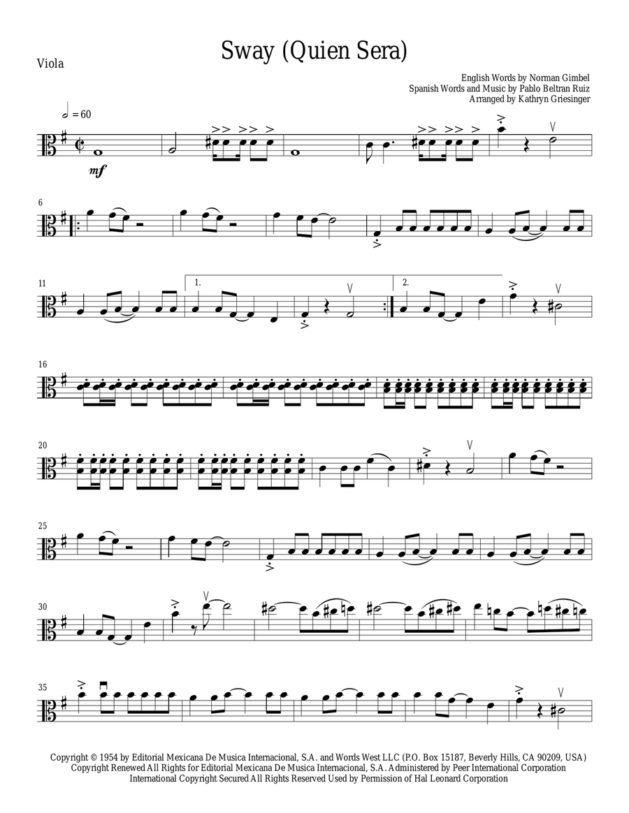 Sway (Quien Sera) String Quartet scores gallery preview page 5
