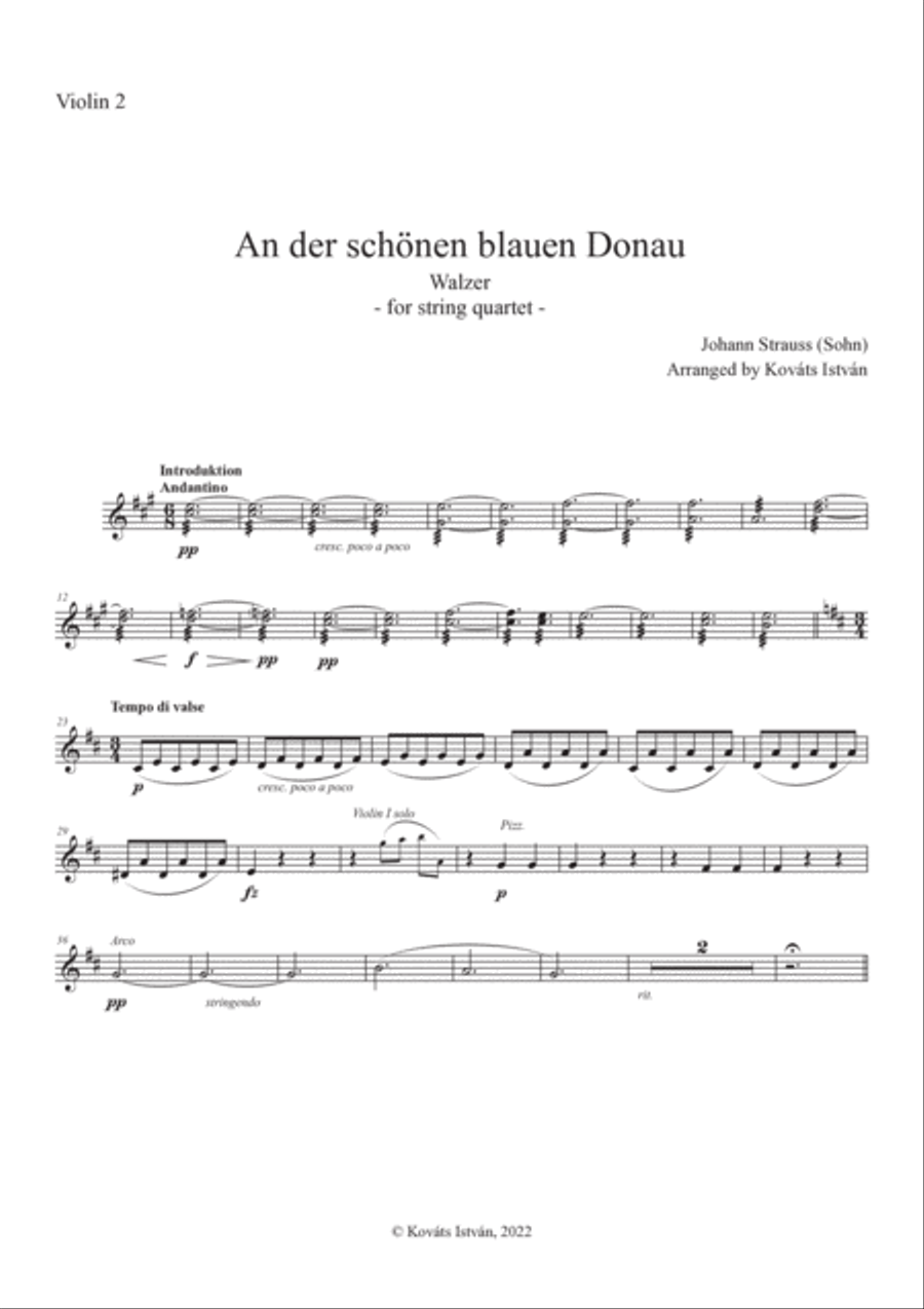 Blue Danube Waltz for String Quartet, A4 print and iPad layout String Quartet scores gallery preview page 6