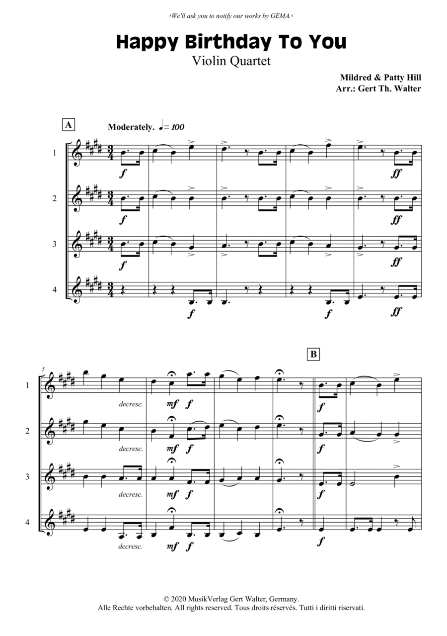 Happy Birthday To You Happy Birthday To You Violin Solo scores gallery preview page 1