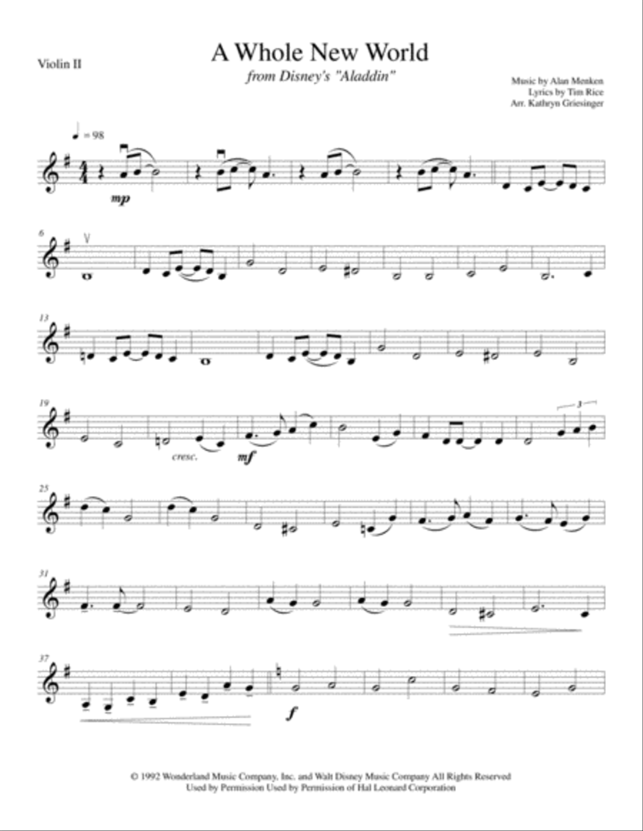 A Whole New World (from 'Aladdin') String Quartet scores gallery preview page 3