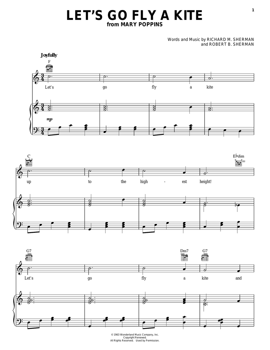 Let's Go Fly A Kite (from Mary Poppins) Piano, Vocal, Guitar scores gallery preview page 1