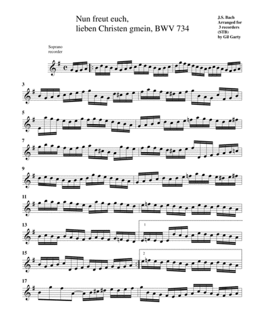 Nun freut euch, lieben Christen gmein BWV 734 for organ from Kirnberger Chorales (arrangement for 3