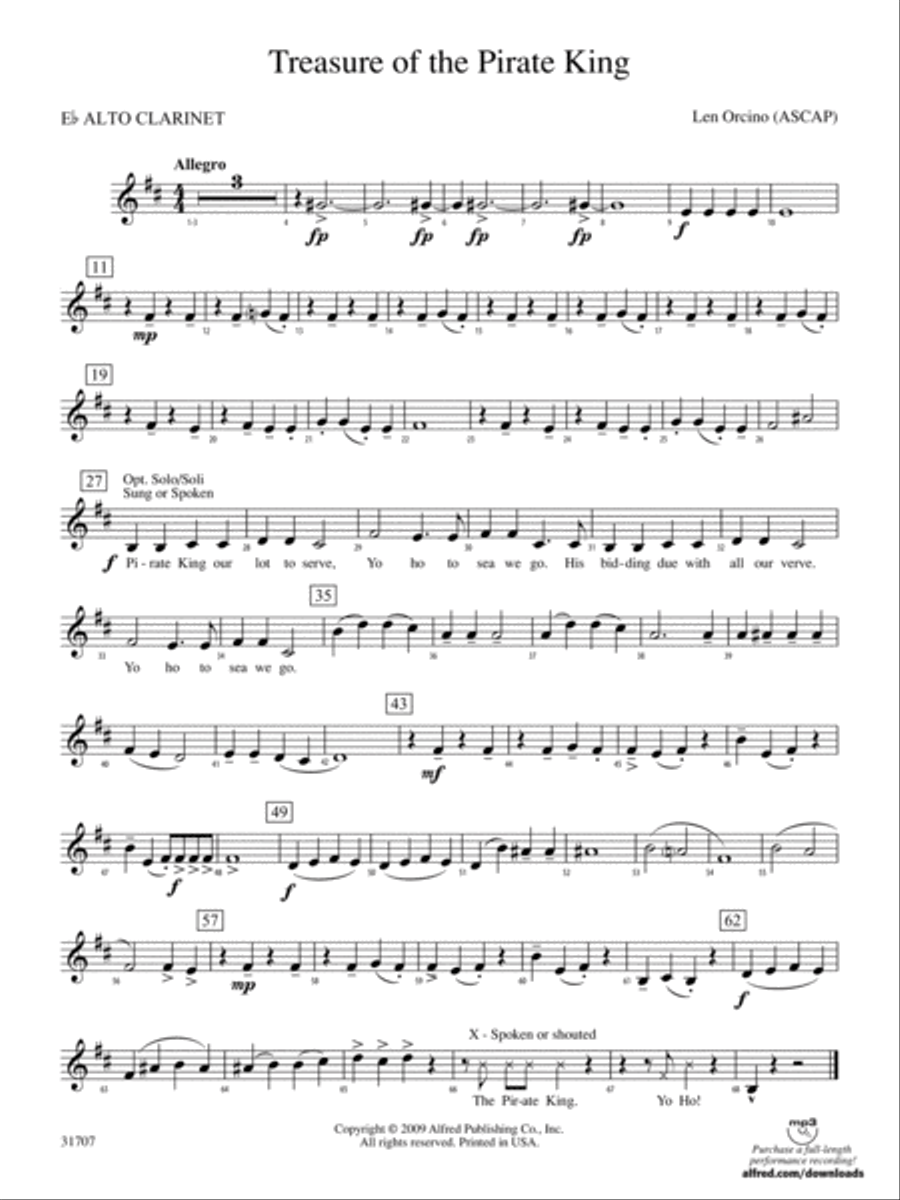 Treasure of the Pirate King: (World Part) E-flat Alto Clarinet Concert Band scores gallery preview page 1