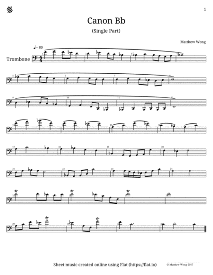 Canon Bb (Single Part Trombone Solo scores gallery preview page 1