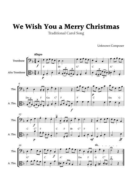 We Wish you a Merry Christmas for Trombone and Alto Trombone Duet with Chords image number null