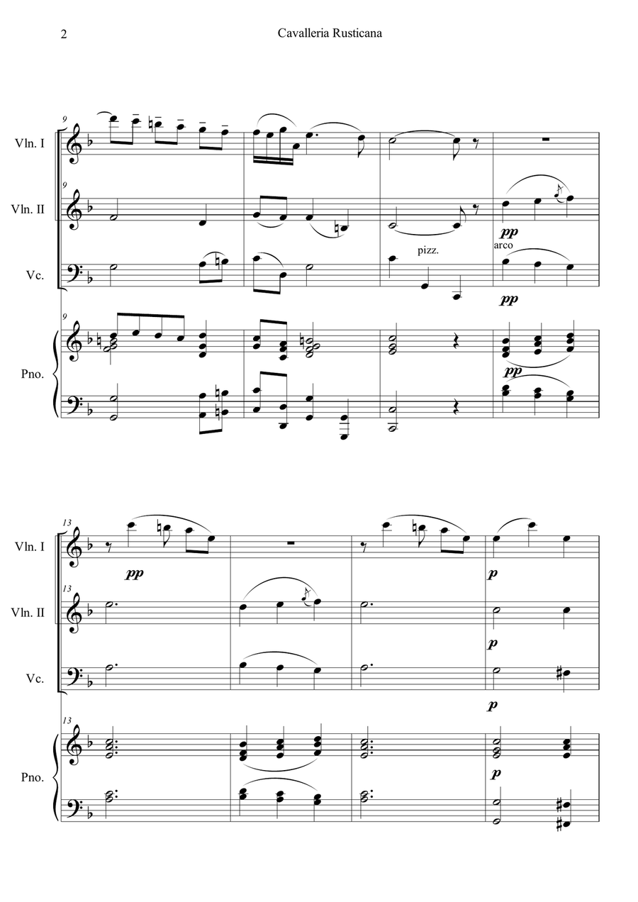 Cavalleria Rusticana by Pietro Mascagni Piano Quartet - Digital Sheet Music page 2