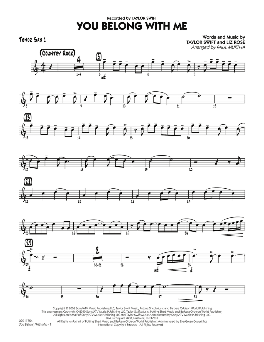 You Belong With Me - Tenor Sax 1