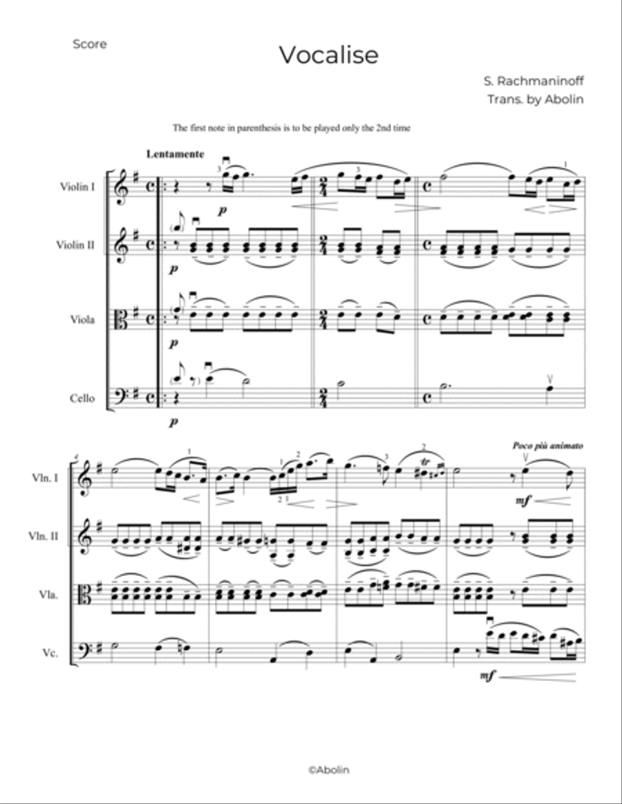 Rachmaninoff: Vocalise - String Quartet String Quartet scores gallery preview page 2