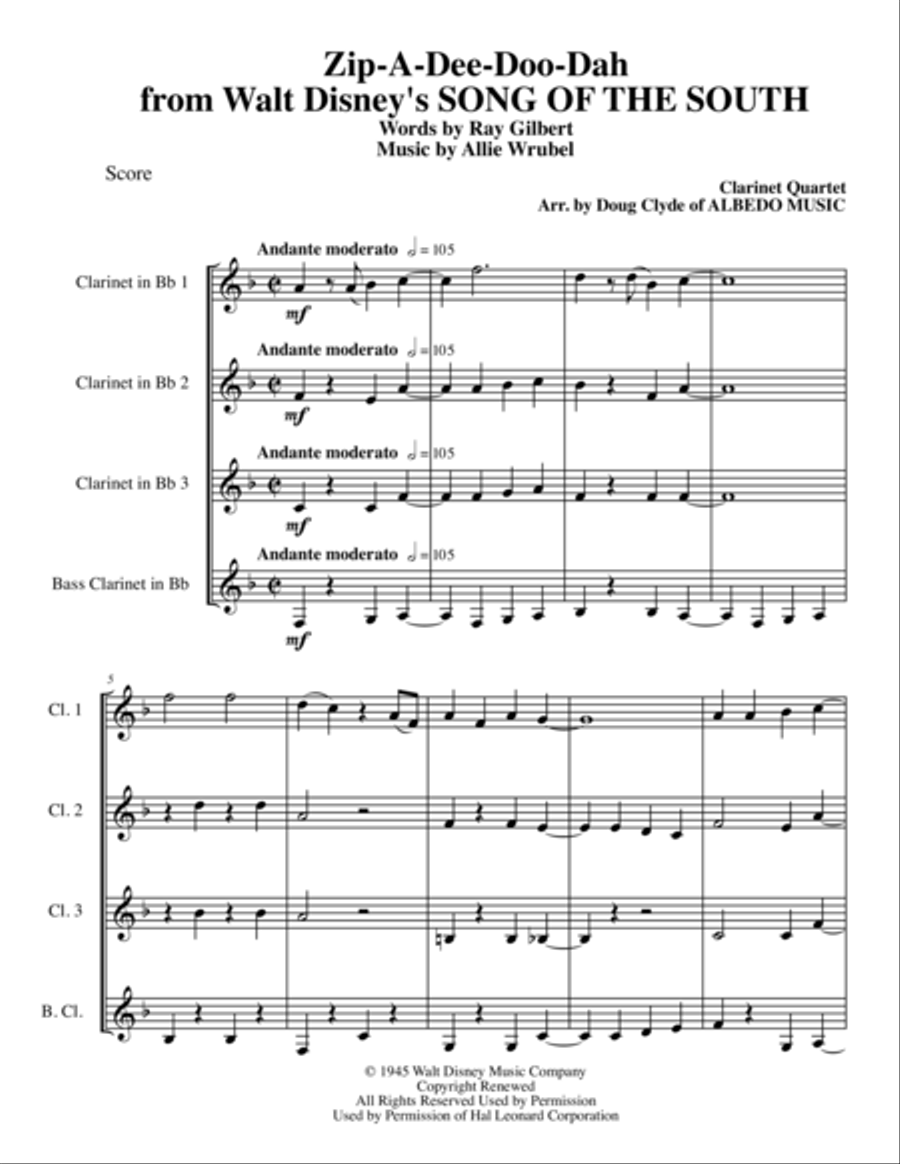 Zip-A-Dee-Doo-Dah Woodwind Quartet scores gallery preview page 1