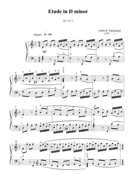 Etude in D minor, op. 1 no. 2 by Anton image number null