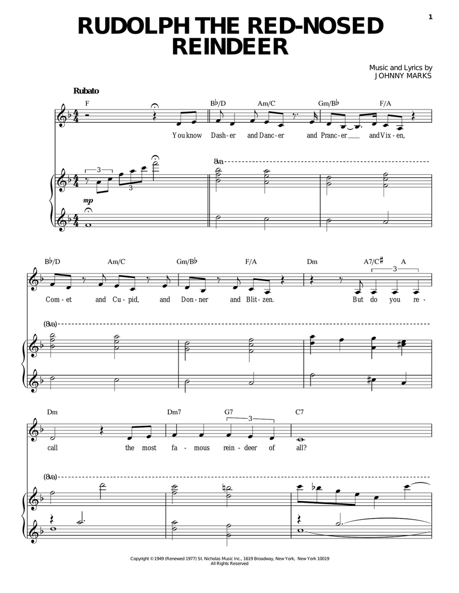Rudolph The Red-Nosed Reindeer Piano, Vocal scores gallery preview page 1