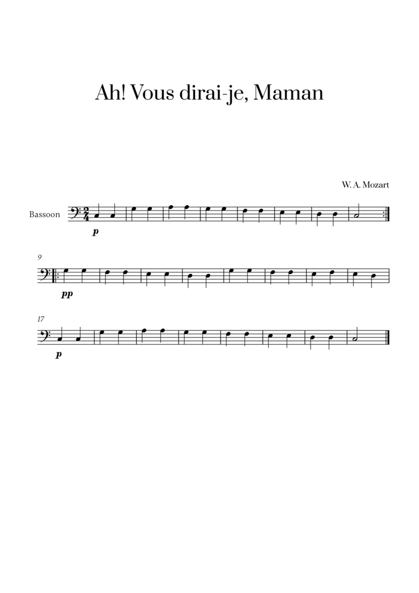 W. A. Mozart - Ah! Vous dirai-je, Maman for Bassoon Solo image number null