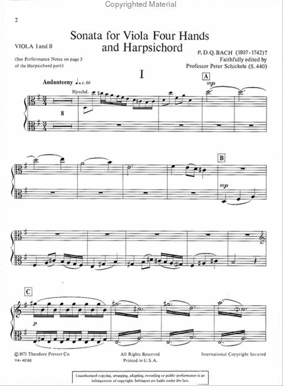 Sonata for Viola Four Hands and Harpsichord Chamber Music scores gallery preview page 2