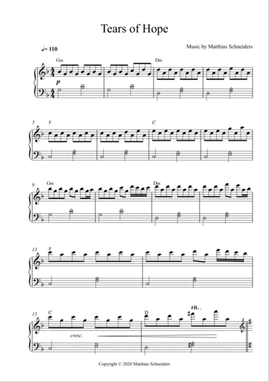 Tears of Hope Tears of Hope Piano Solo scores gallery preview page 1