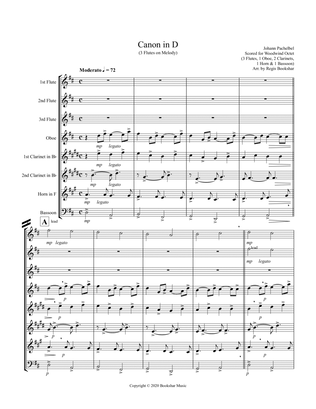 Canon in D (Pachelbel) (D) (Woodwind Octet - 3 Flute, 1 Oboe, 2 Clar, 1 Hrn, 1 Bassoon) (3 Flute lea